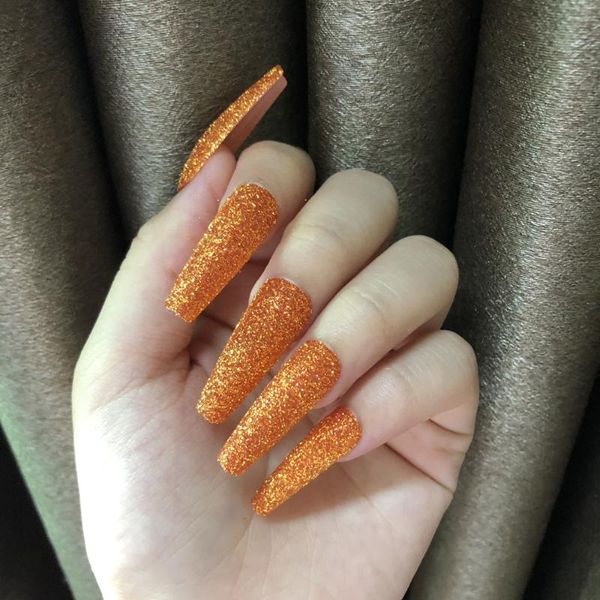 

false nails 24pcs scallion powder coffin fake long ballet glitter press on designed nail art tips acrylic full cover salon tools, Red;gold