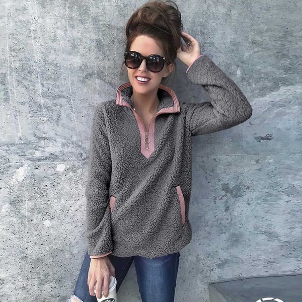 

women winter sweater thin fleece zipper turtleneck pullover sherpa fleece female winter warm coat sweaters y190828, White;black