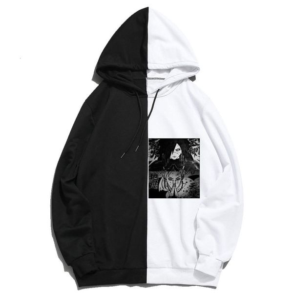 

2021 new men anime naruto uchiha madara akatsuki print patchwork hip-hop hoodies long sleeve hoodie sweatshirt outwear thin clothing 1t13, Black