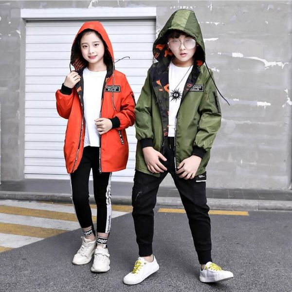 

spring 4-14y children outwear wear both sides hooded jacket for boys casual camouflage windproof boys coat kids clothes, Blue;gray