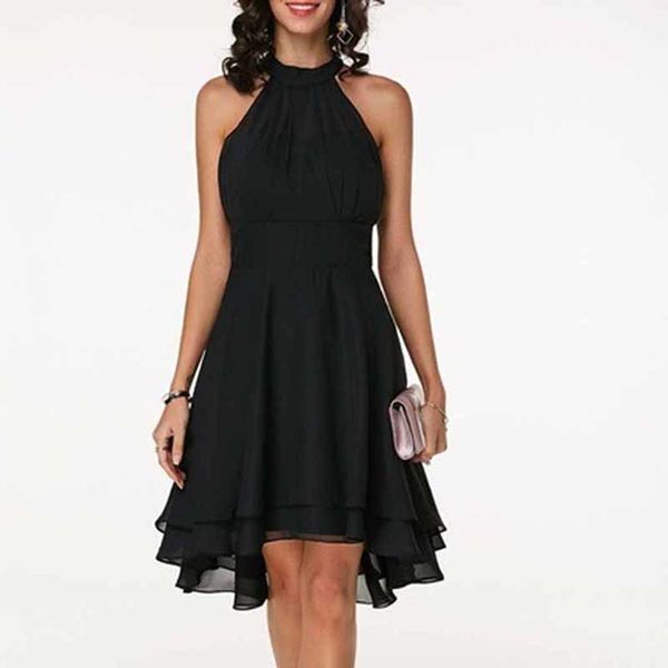 

female plus mango-waist high irregular sheath cut into solid layers chiffon halter party ftb3, Black;gray