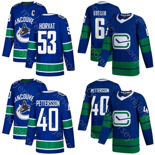 

custom vancouver canucks ice hockey jersey bo horvat 53 bo horvat c 40 elias pettersson 6 brock boeser all stitched and embroidery, Black;red