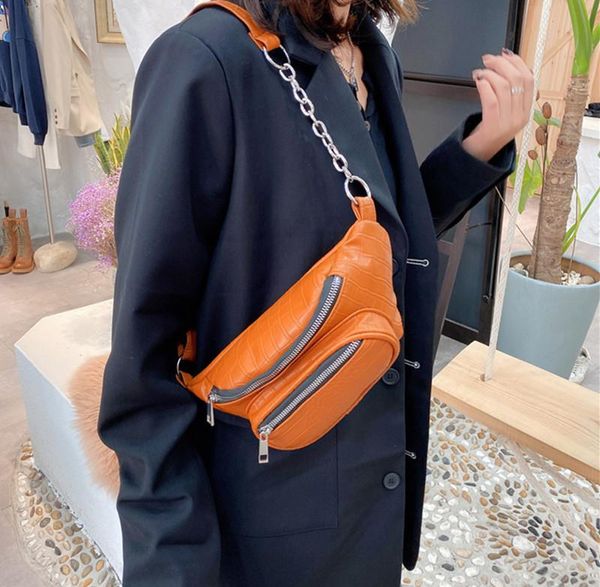 

fashion women's bag designer belt bags stone pattern chain pu leather fanny pack bananka shoulder bag belly band waist