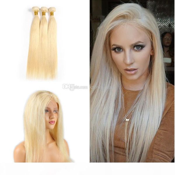 

blonde pre plucked 360 full lace frontal silky straight 613 hair bundles with 360 lace band frontal with baby hair, Black;brown