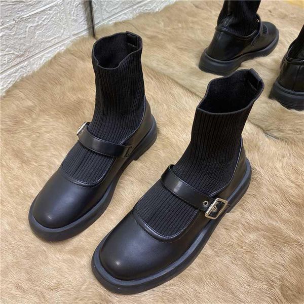 

boots deat 2021 spring autumn fashion casual black low-heeled socks leather short single shoes women sf3891