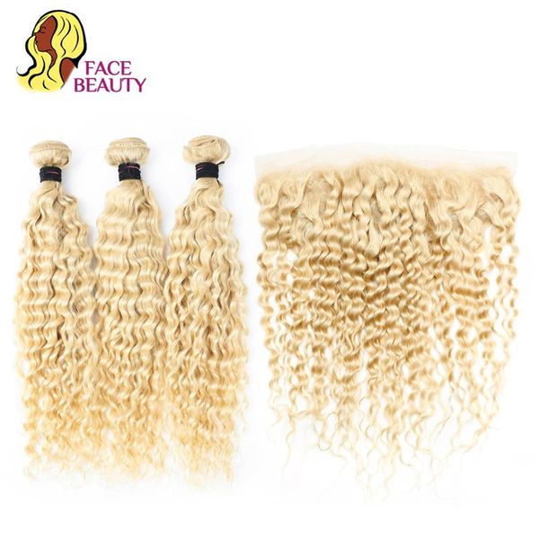 

human hair bulks honey blonde bundles with frontal brazilian remy deep wave 613 13x4 lace 30 inch, Black