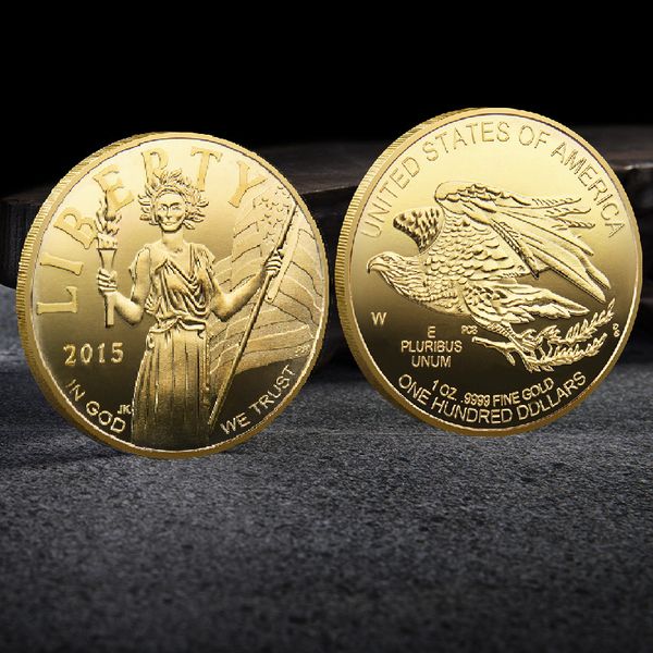 

10pcs non magnetic craft om eagle souvenirs and gifts gold plated challenge statue of liberty commemorative coin