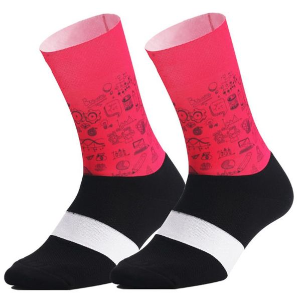 

sports socks 1 pair racing function fabric anti slip hiking cycling printed outdoor soft running breathable climbing, Black