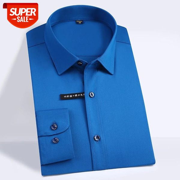 

plus size 5xl solid elastic stretch bamboo fiber soft comfortable long sleeve easy care formal mens dress shirts male #qd7g, White;black