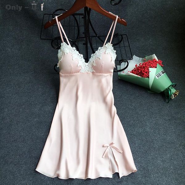 

casual dresses 2021 pajamas women summer ice silk strap bra sling underwear extremely tempting nightdress, Black;gray