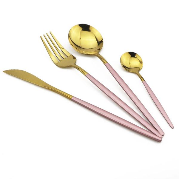 

dinnerware sets 16pcs/24pcs/32pcs pink gold cutlery set 18/10 stainless steel home tableware knife fork spoon dinner