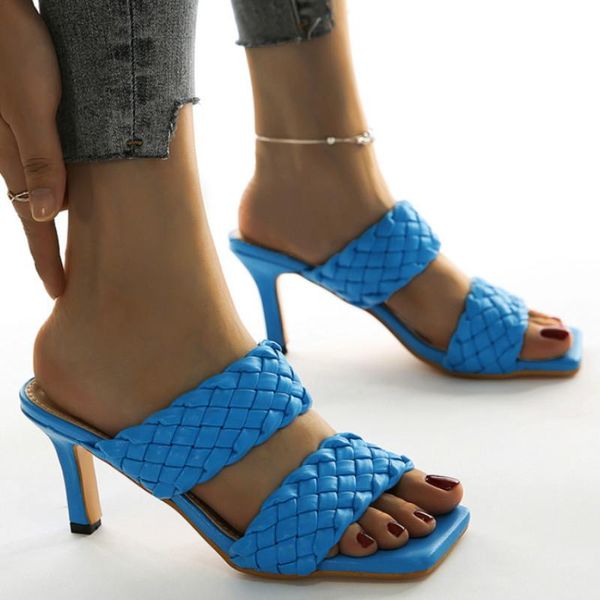 

leopard land 2021 new style women's shoes fashion woven square head stiletto slippers casual women's sandals cwf-zx669-3, Black