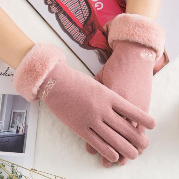 

cycling gloves women's in autumn and winter windproof warm plus velvet snow ski riding cute, Black
