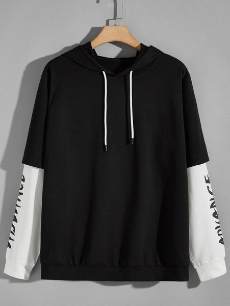 

men 2 in 1 letter graphic drawstring hoodie h6rt#, Black