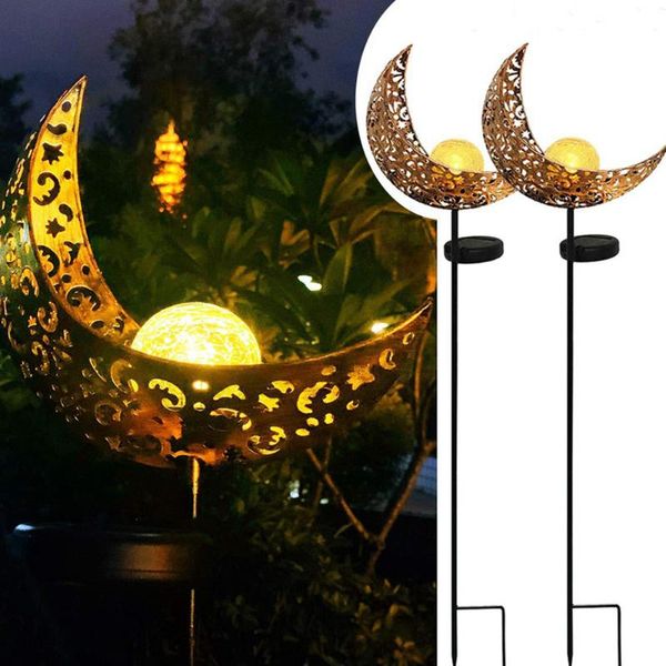 

solar powered half moon crescent led stake light white garden lawn outdoor lamp