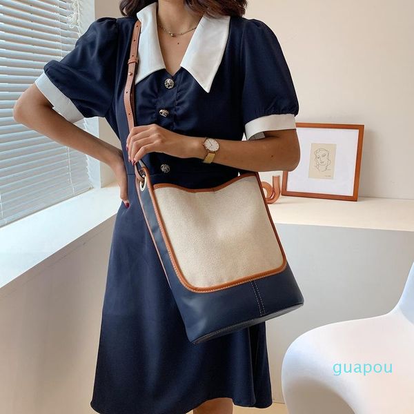 

evening bags contrast color canvas bucket bag large capacity shoulder crossbody