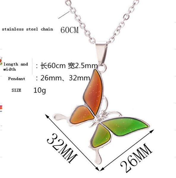 Stimmungskette mit wechselnder Farbe, Sonne, Mond und Sterne, Schmetterlingsketten, personalisierter Anhänger mit Edelstahlkette