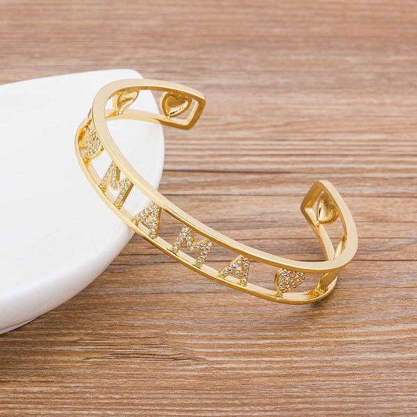 

2020 new fashion quality copper zirconia gold color open cuff women bracelets & bangles trendy luxury bangle gift for mama, Golden;silver