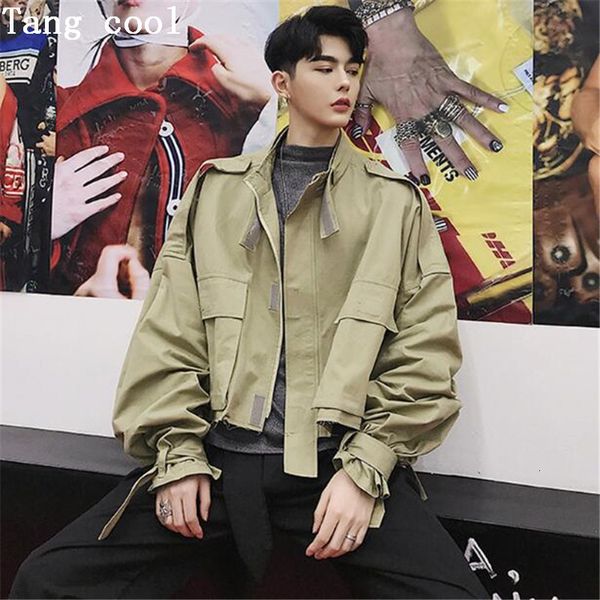 

2021 spring autumn overcoat short men fashion hip hop casual loose jacket male streetwear batwing sleeve coat 4nah, Black;brown