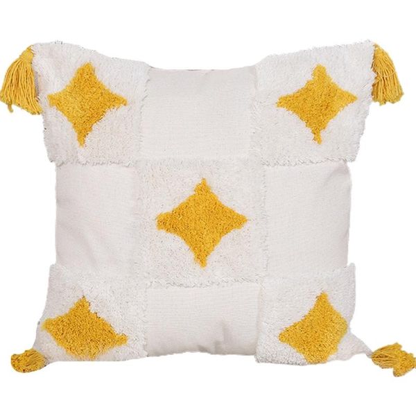 

pillow case boho tribal throw with tassels farmhouse woven tufted textured multicolored geometric diamond pattern square