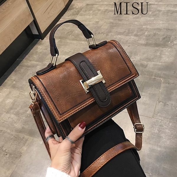 

retro women's handbag pu leather small square bag korean fashion daily wild lady shoulder bag casual girl cross body brown