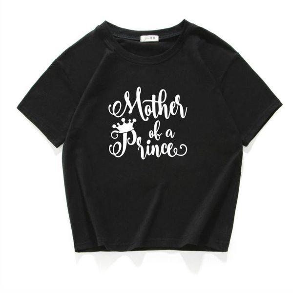 

women's t-shirt mother of a prince letter print 100% cotton t shirt women summer o-neck for woman top, White