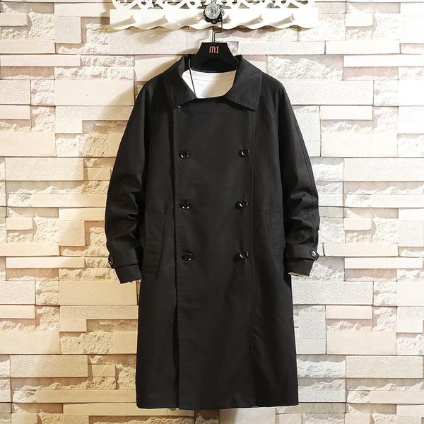 

men's trench coats 2021 black grey coat overcoat casual windbreakers x-long fashion spring autumn jackets, Tan;black