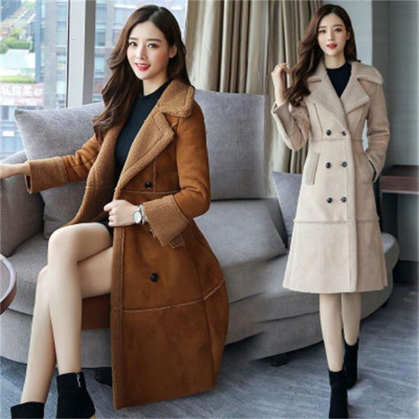 

women's fashions winter new suede section big coat women jacket wild tide bypx, Tan;black