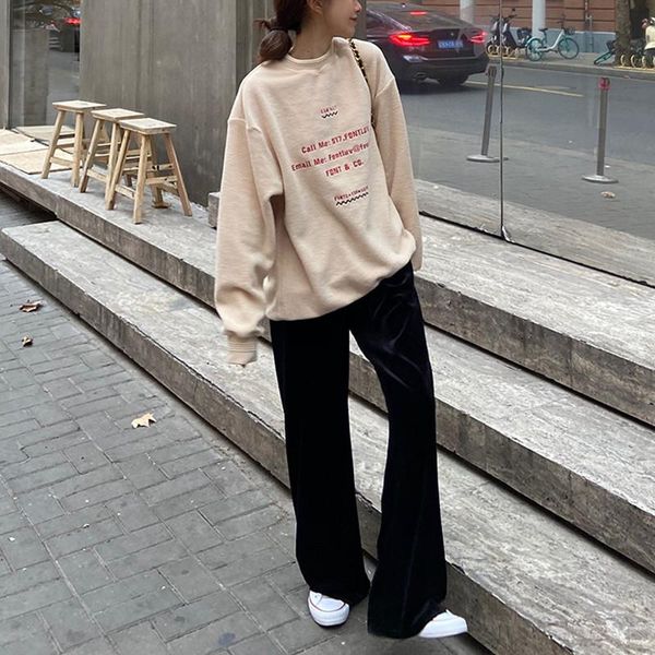 

2 colors winter 2021 korean style women sweatshirts autumn letter embroidery thick sweatshirt womens pullovers (f4204), Black