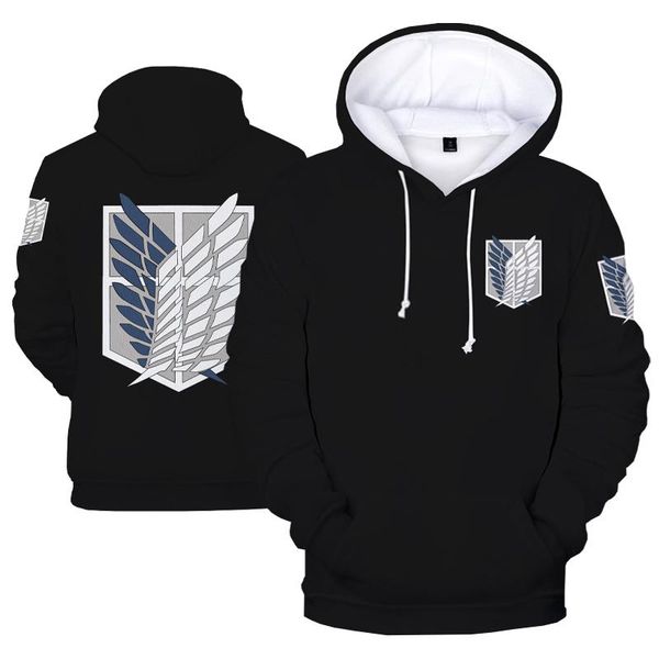 

men's hoodies & sweatshirts anime attack on titan 3d print sweatshirt men women 2021 pullovers fashion streetwear hip hop clothe, Black