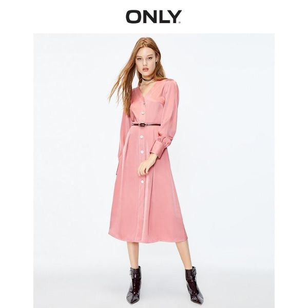 

casual dresses only women's mid-length cinched waist v-neckline long-sleeved base dress | 119307559, Black;gray