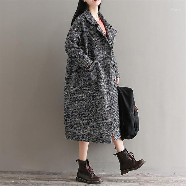 

2019winter outwear oversized women long wool blends coats female trench wool coat casual winter woolen jacket w14541, Black