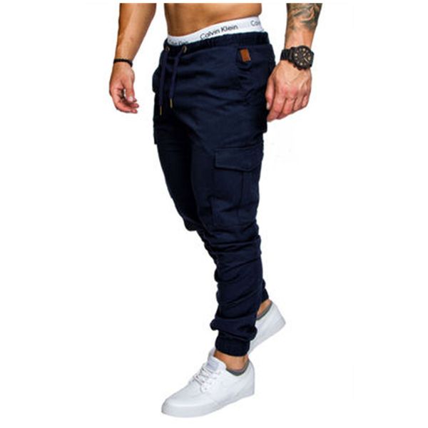 

fashion trend autumn men pants hip hop harem joggers pants new male trousers solid multi-pocket cargo pants skinny fit sweatpants clothing, Black