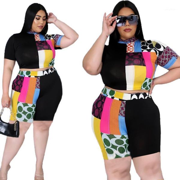 

plus size tracksuits shorts women sets wholesale two piece set biker matching patchwork crop and pants tracksuit 2021 drop, Black