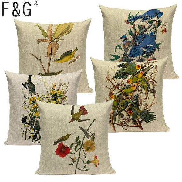 

cushion/decorative pillow plant green beautiful bird cushion cover decorative for sofa car home bedroom woven linen toss case custom throw p