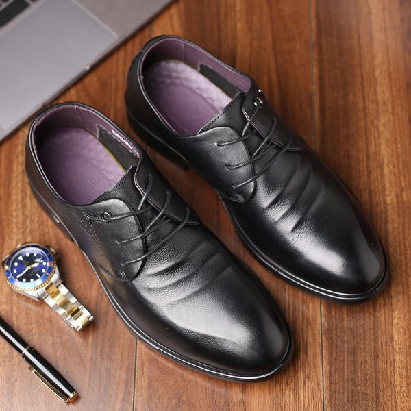 

spring men's busins drs leather sho korean fashion dad's lace up, Black