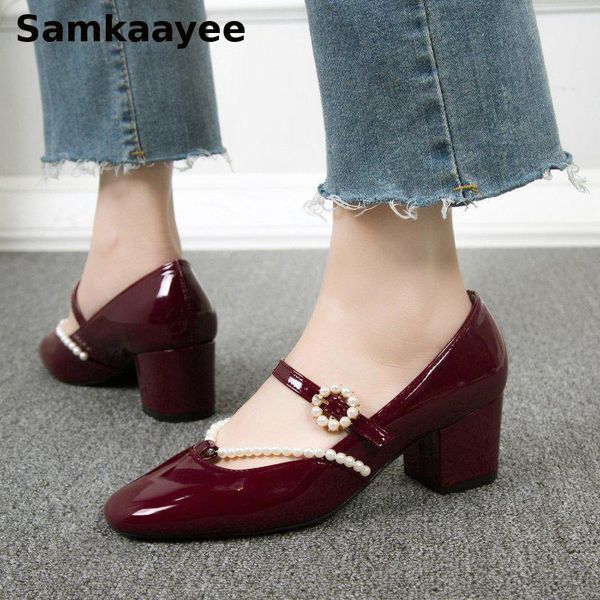 

size 35-40 womens high heels shoes spring autumn female platform pumps mujer leather string bead buckle strap solid zapatos y40, Black
