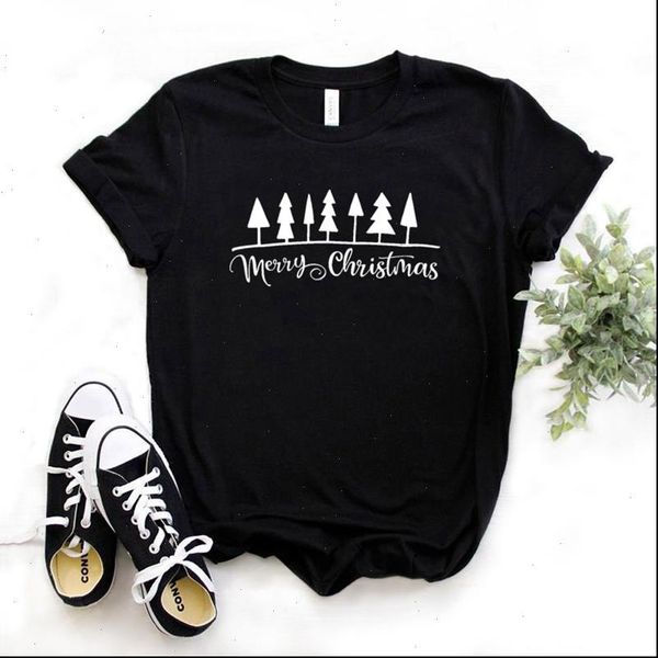 

women t shirt merry christmas pine tree print tshirt women short sleeve o neck loose t shirt ladies causal tee shirt, White