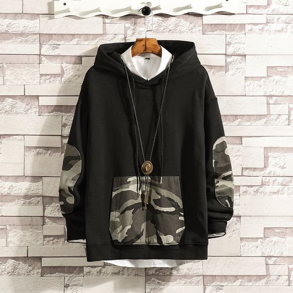 

2021 new japan style casual o-neck spring autumn print hoodie sweatshirt men's thick fleece hip hop high streetwear clothes o1n0, Black