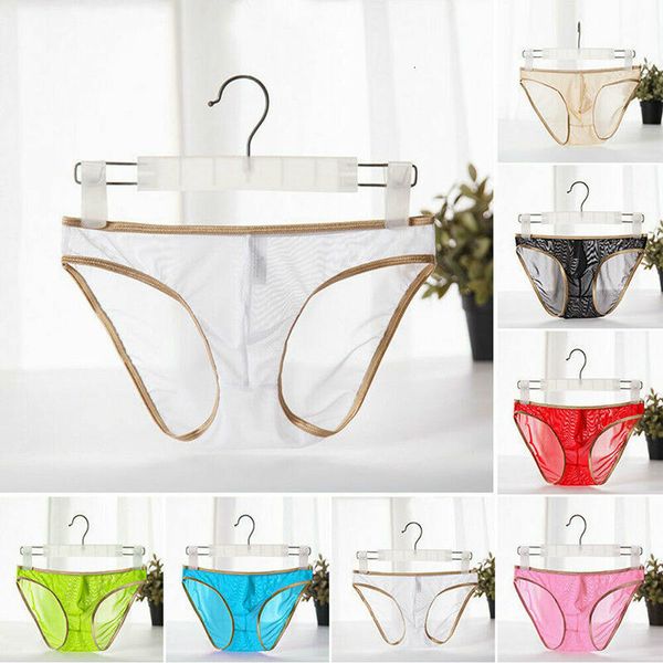 

ew men see-through letters sheer pouch men's underwear, Black;white