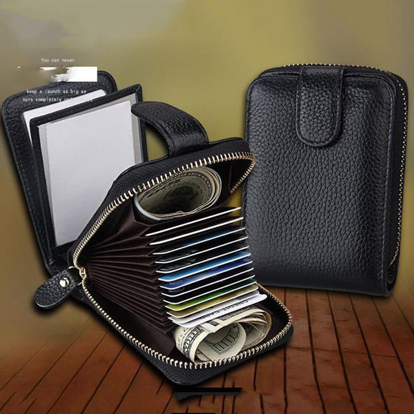 

card holders men and women fashion black business case leather coin purse large capacity, Brown;gray