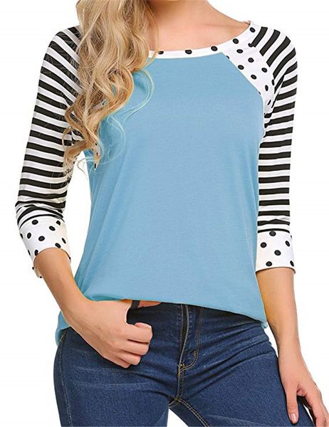 

2021 new fashion harajuku autumn tshirt tee t shirt women shirts plus size office lady striped three quarter o-neck casual elegant gb7h, White