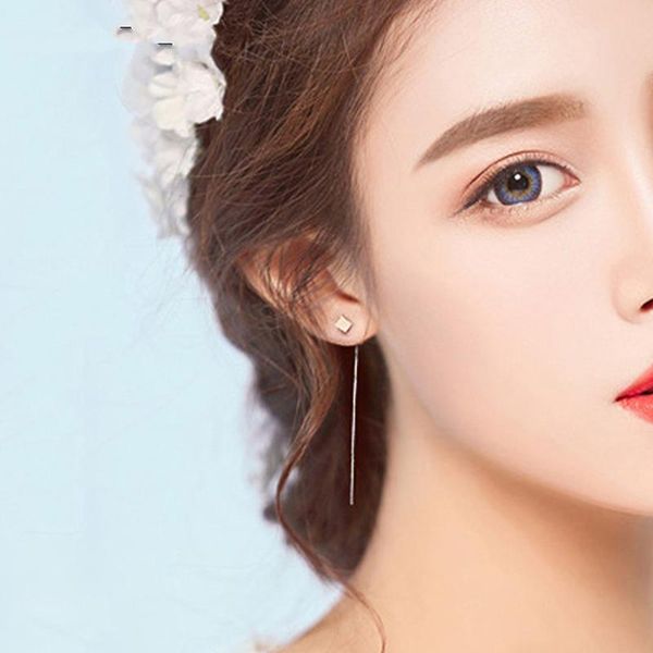 

stud 925 sterling silver earrings for women cube long tassel earring girl jewelry romantic valentine's day accessories kofsac, Golden;silver