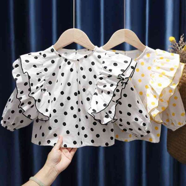 

baby girls doll shirt spring and autumn childrens western style polka dot baby white long-sleeved shirt, White;black