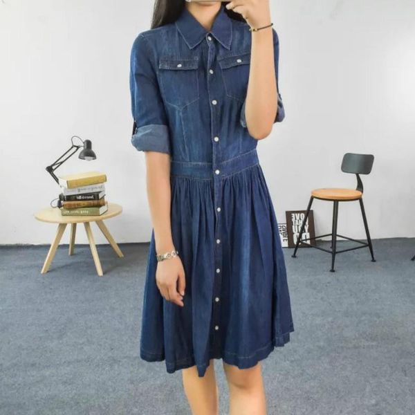 

zoulv 2021 female fashion casual 4xl blue denim dress elegant slim jeans dresses plus size women 's clothes, Black;gray