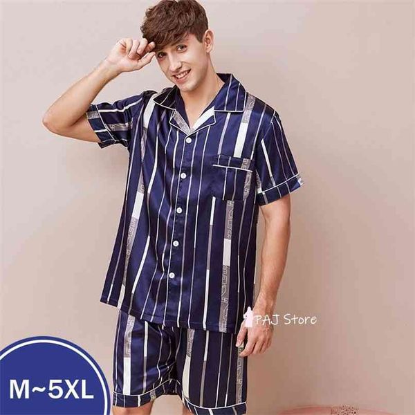 

plus size 5xl men's pajama short's for summer satin set silk sleepwear male pijama casual home clothes pyjama homme pijamas 210812, Black;brown