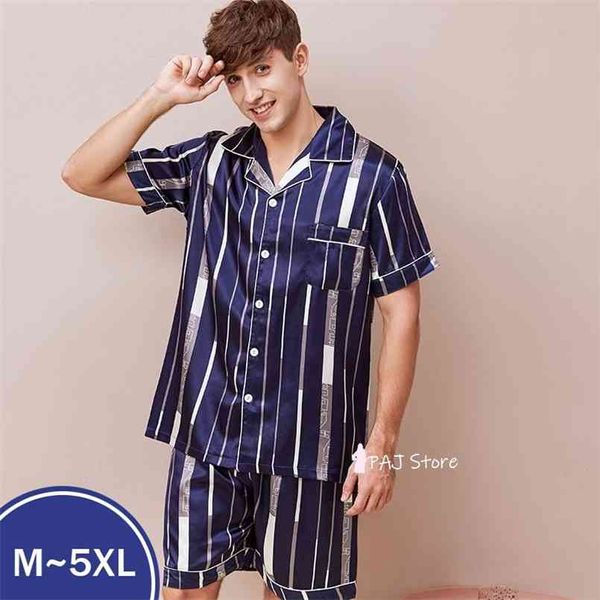 Plus Size 5XL Pigiama da uomo Short per l'estate Set in raso Pigiama di seta Pigiama maschile Abbigliamento casual per la casa pigiama homme pigiama 210812