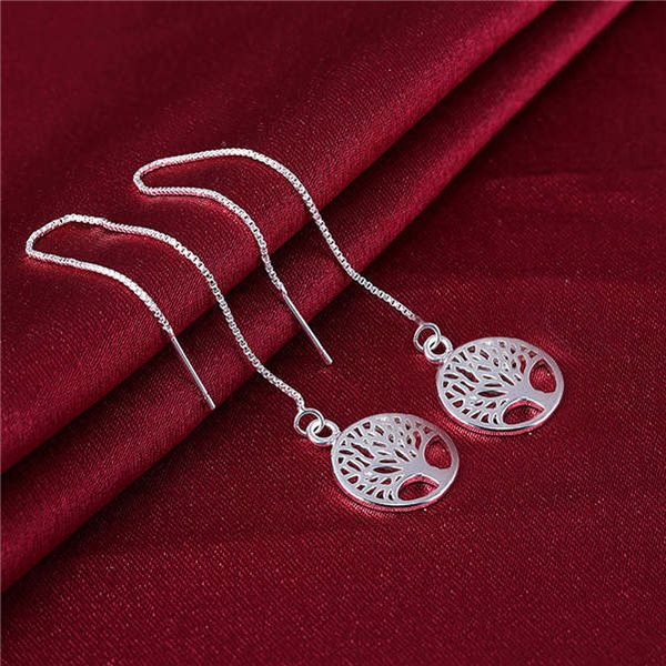 

christmas tree sterling silver plated earrings size 12cm*1.5cm dmse863,fashion 925 silver plate earring jewelry dangle & chandelier