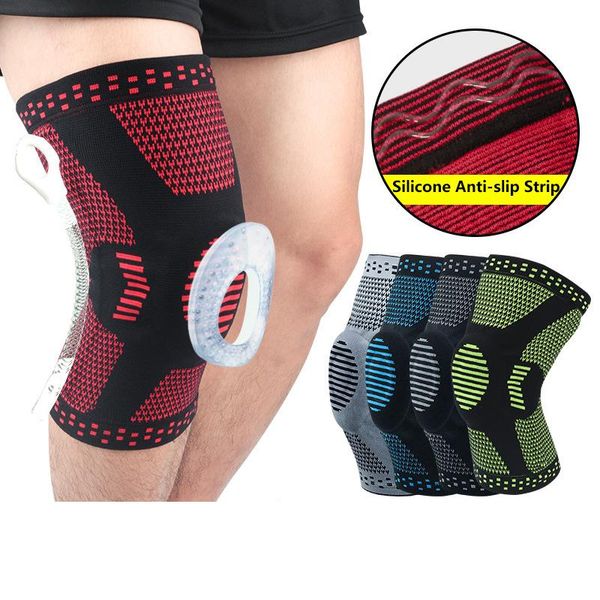 

elbow & knee pads outdoor sports meniscus silica gel protective compression socks running protector, Black;gray