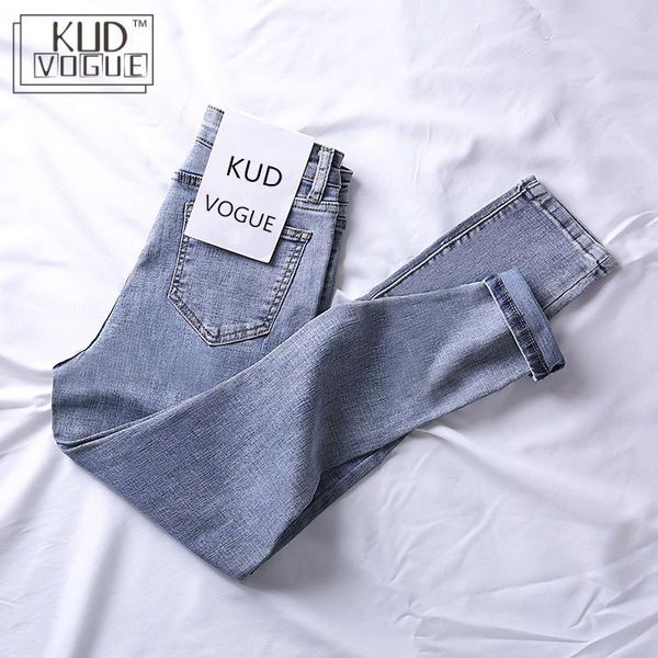 

women's jeans woman denim pencil pants vintage high waist korean fashion blue bottom elastic spring skinny trousers ladies
